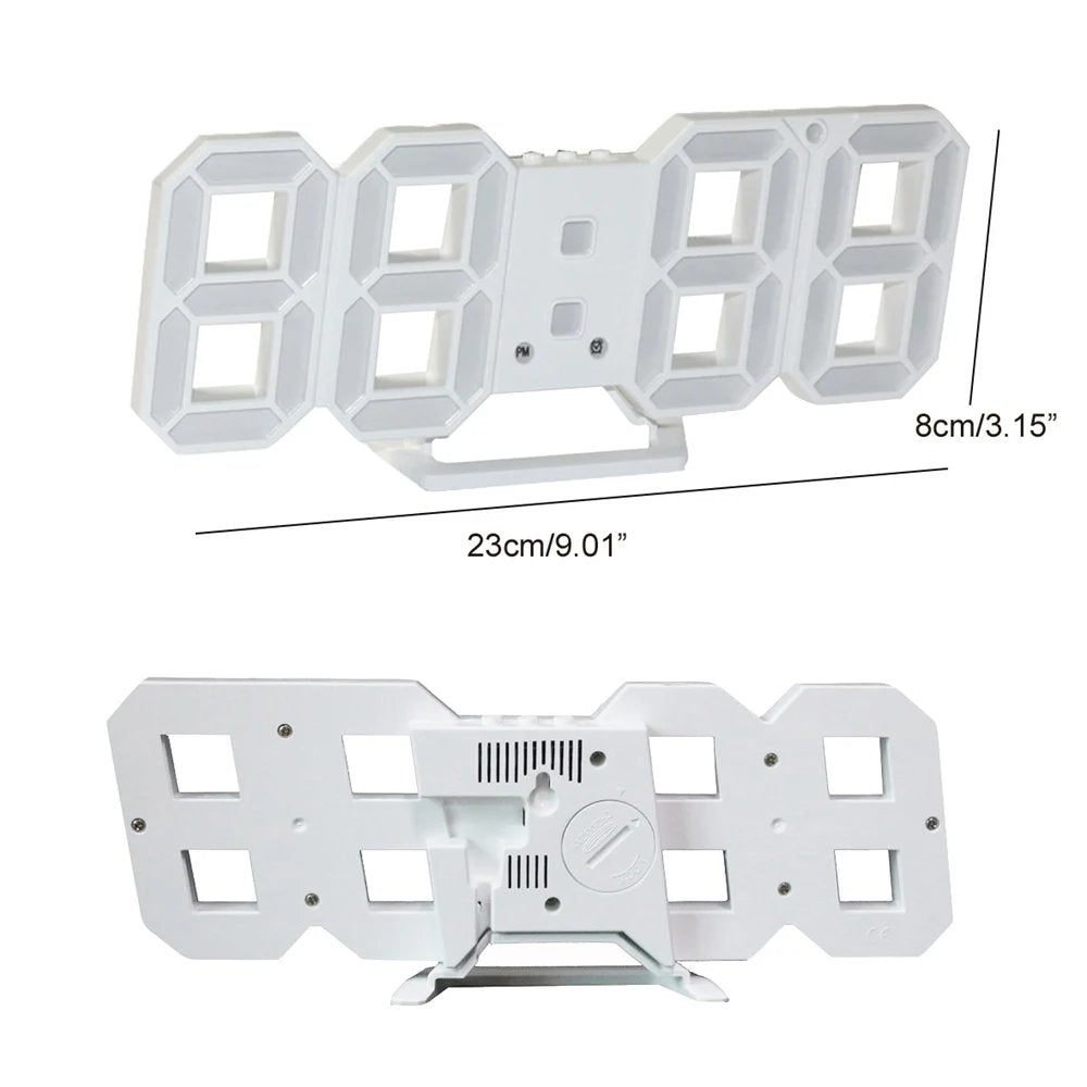 White 3d Led Digital Clock, Desk Alarm Clock