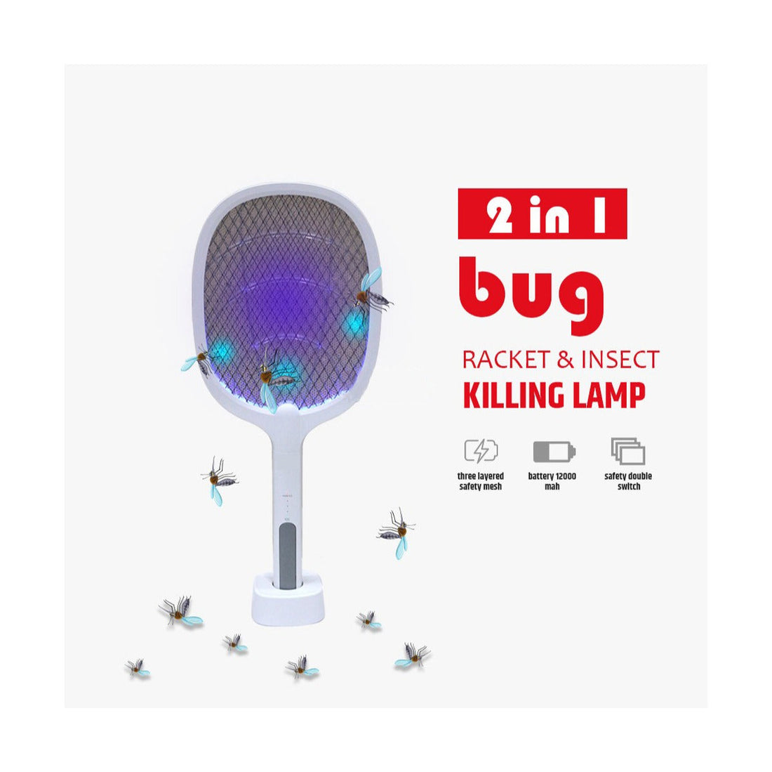 Rechargeable Electric Mosquito Killer Racket 2 In 1 Led Flash Light