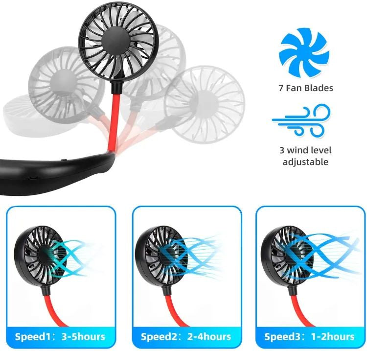 USB Rechargeable Wearable Portable Hand Free Neckfan